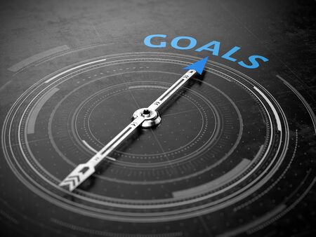 Goals concept - Compass needle pointing Goals word. 3d renderingの写真素材
