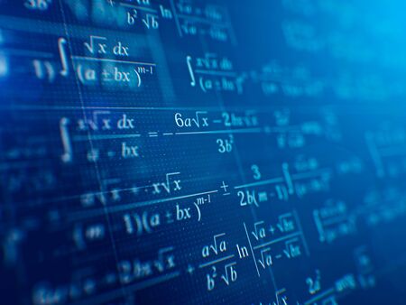 Math concept - Mathematical formulas on blue background. 3d renderingの写真素材
