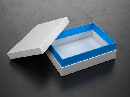 Opened White Box on black background - Box Mockup, 3d rendering