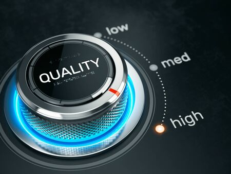 High quality level concept - quality level button on high position. 3d renderingの写真素材