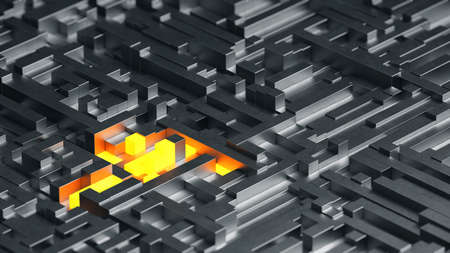 Technology business internet concept - abstract metal ang glowing elements - 3d renderingの写真素材