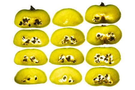 slice of summer white pattypan squash isolated on white background.の写真素材