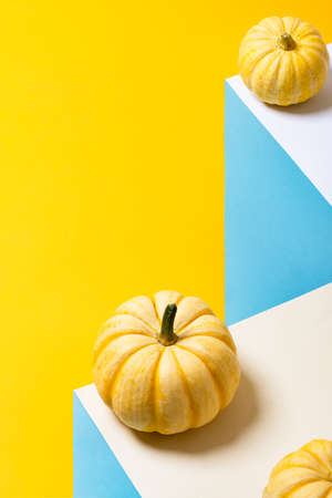 Creative layout made of pumpkin. Minimal surrealism background. Food gravity concept.の写真素材