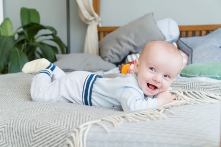 Close-up portrait sweet adorable child. Indoors shot, concept imageの写真素材