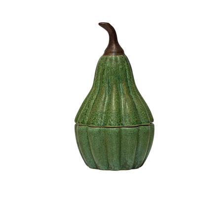 Green ceramic pear-shaped object isolated on white background. Clipping path included.の写真素材