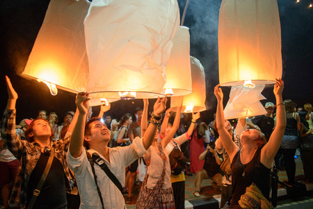Tourists participated in Loy Krathong festival in Chiang Mai, Thailandのeditorial素材