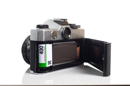 SLR camera with color negative film loadedの写真素材