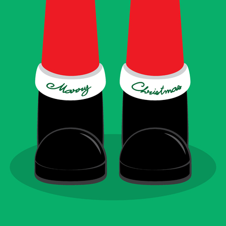 Christmas's day card with santa legs on green background. Vector illustration. Can use of banner, brochure, flyer, greeting card.のイラスト素材
