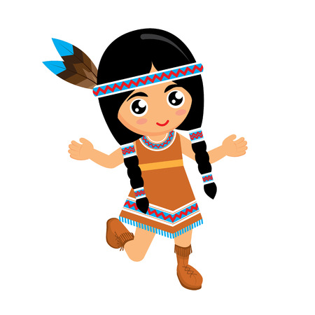 Girl American Indians dancing on white background. Vector illustration.のイラスト素材