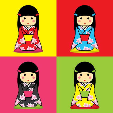 Japanese girl wearing a yukata.のイラスト素材