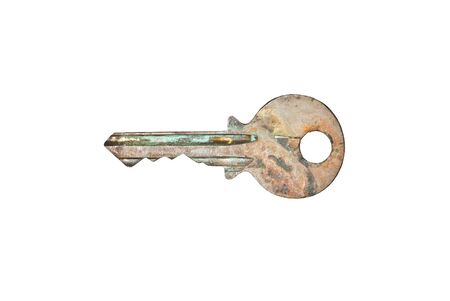 Old rusty key in isolated white backgroundの写真素材