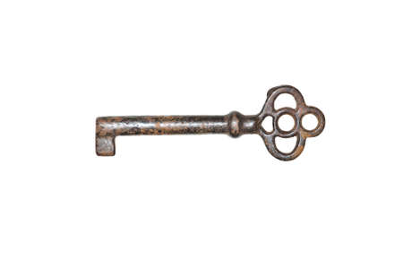 Old rusty key in isolated white backgroundの写真素材