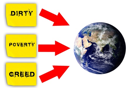 Dirty earth concept design with 3 yellow post-it, can put text on the post it with arrow pointing to earth
の写真素材