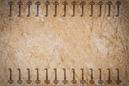 Rusty keys on old paper background with blended layers
の写真素材