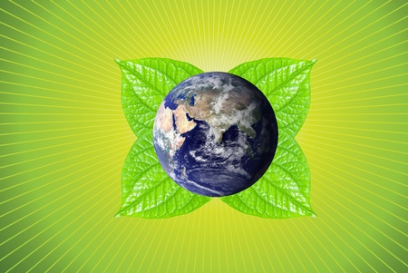  Green earth with leafs on green background, can be use for various environmental conceptsの写真素材