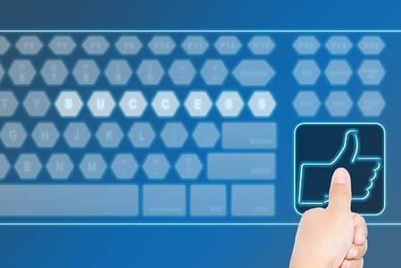 Hand pressing a large LIKE virtual keyboard botton, can be use for various business and background related concepts.の写真素材