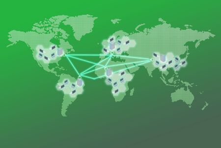 The global network business concept, can be use to symbolized virtual team, sites, remote working, and related global business conceptsの写真素材