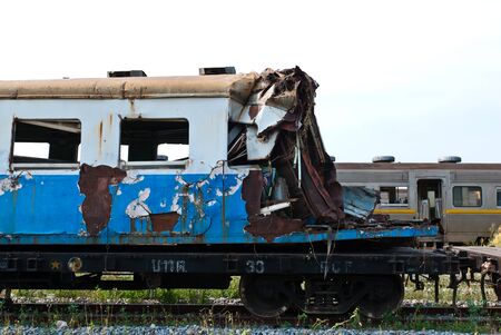 A wreckage of crashed or damaged train taken from train yard taken on sunny day, can be use for safety related communications
のeditorial素材