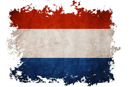 Netherlands flag on old vintage paper in isolated white background, can be use for background design and vintage related concept.の写真素材