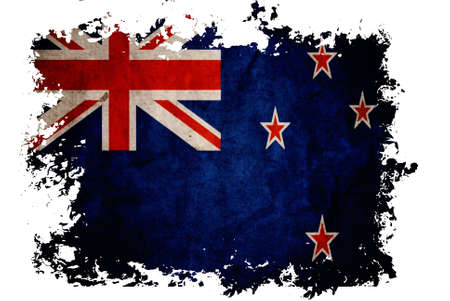 New Zealand flag on old vintage paper in isolated white background, can be use for background design and vintage related concept.の写真素材