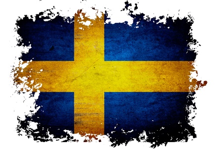 Sweden flag on old vintage paper in isolated white background, can be use for background design and vintage related concept.の写真素材