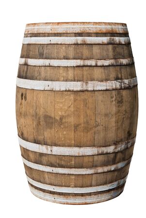 Big old wine barrel, isolated on white backgroundの写真素材