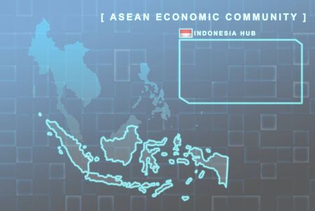 Modern map of South East Asia countries that will be member of AEC with Indonesia flag symbol in backgroundの写真素材