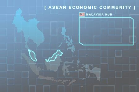 Modern map of South East Asia countries that will be member of AEC with Malaysia flag symbol in backgroundの写真素材