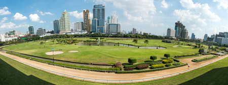 Golf course in the city of Bangkok taken in panoramic technic, on a sunny dayのeditorial素材