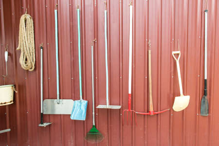 Various farming tools and equipments, taken outdoorの写真素材