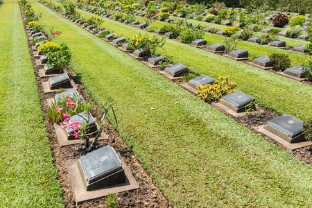 World war two soilder cemetary ground in Thailand, taken on a sunny dayのeditorial素材