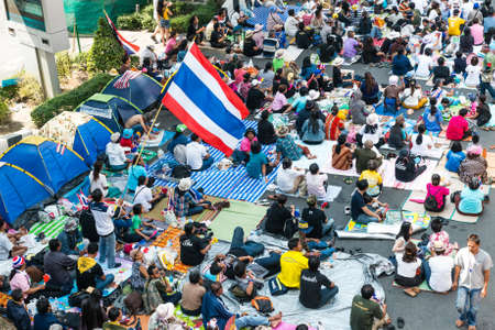 BANGKOK - FEBRUARY 2: Large crowd of Thailand's protest against the government at central Bangkok on February 2, 2014 in Bangkok, Thailand.のeditorial素材