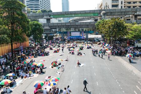 BANGKOK - FEBRUARY 2: Large crowd of Thailand's protest against the government at central Bangkok on February 2, 2014 in Bangkok, Thailand.のeditorial素材