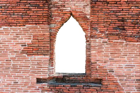 Weathered red brick window cut out, taken outdoor, useful for vision conceptsの写真素材