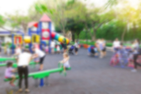 Blur background of outdoor children playground taken outdoor in morning for relax family enjoyment joy fun children baby running playing with friends design conceptsの写真素材