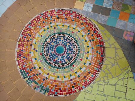 Colorful ceramic wall in Thai templeの写真素材