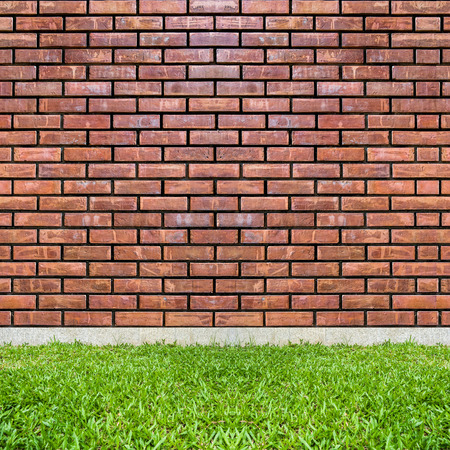 Brick and grass texture backgroundの写真素材