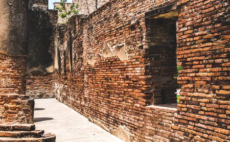 Ancient structure of old temple in Ayutthaya Thailandの写真素材