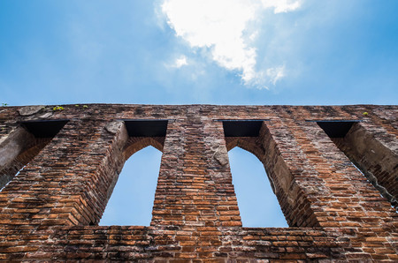 Ancient Thai temple structure window frameの写真素材