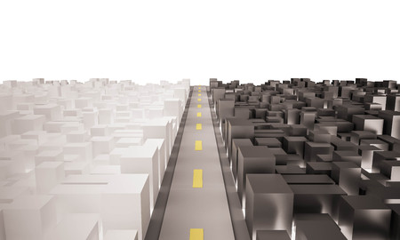 two contrast city with the road. isolated white background. 3d renderedの写真素材