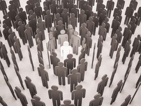 3D rendered group of organization with unique one at centerの写真素材