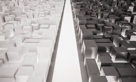 two contrast city with the road. isolated white background. 3d renderedの写真素材