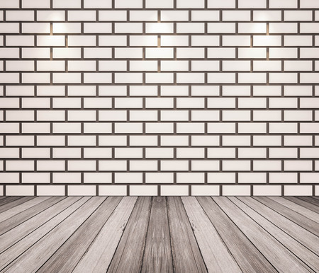 white wood floor and brick wallの写真素材