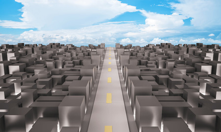 3d rendered city and main road with sky backgroundの写真素材