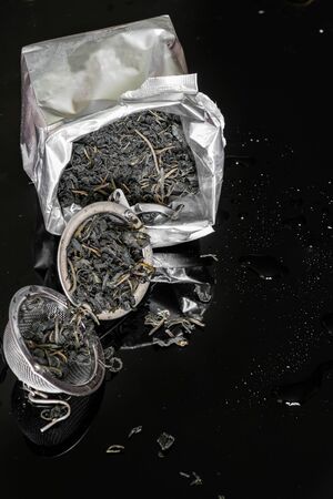 dry tea and strainer, preparing for brew upの写真素材