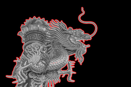 Chinese dragon on black background, neon glowの写真素材