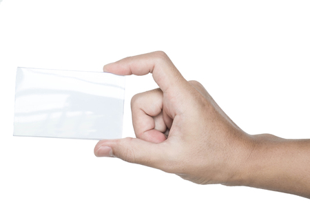 Male hand holding shiny blank cardの写真素材