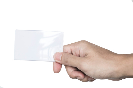 Male hand holding shiny blank cardの写真素材