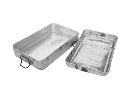 Old retro stainless food container with lidの写真素材