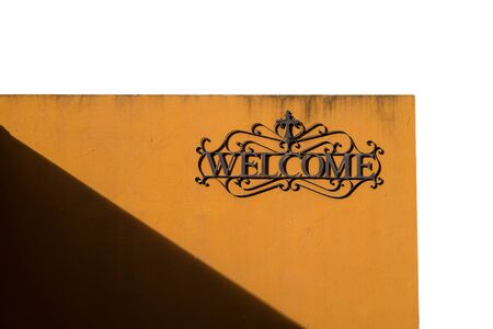 Retro wall with welcome board,isolated on white backgroundの写真素材